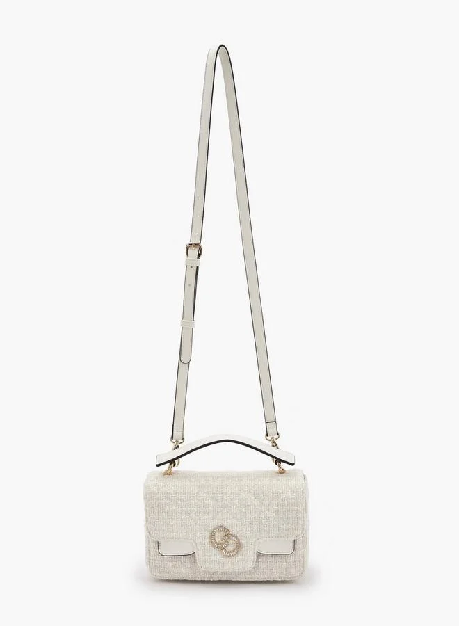 Celeste Tweed Textured Satchel Bag With Button Closure Ramadan Collections